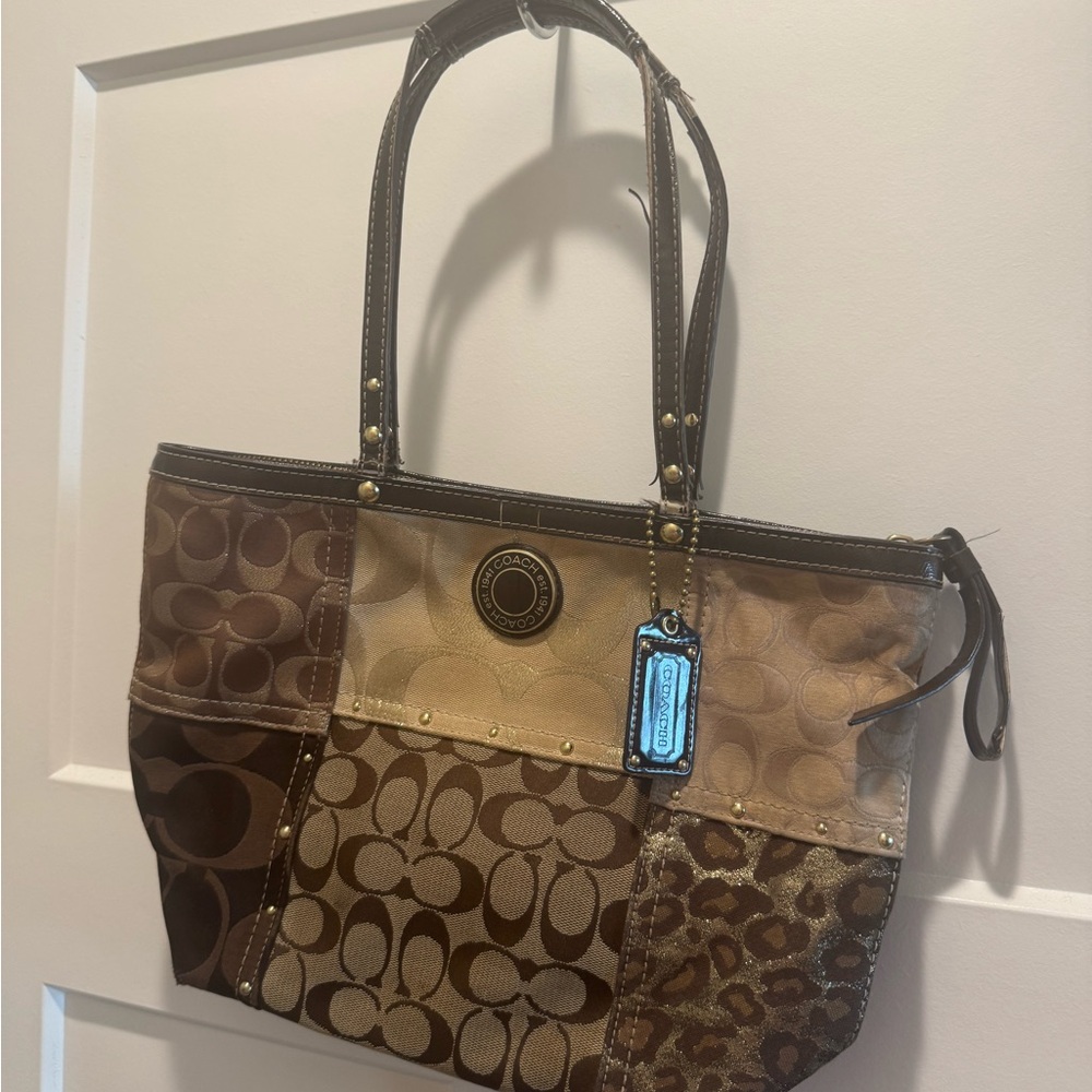 Vintage Y2K Coach Brown and Tan Patchwork Bag